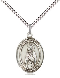 [8248SS/18S] Sterling Silver Saint Alice Pendant on a 18 inch Light Rhodium Light Curb chain