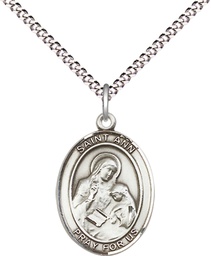 [8002SS/18S] Sterling Silver Saint Ann Pendant on a 18 inch Light Rhodium Light Curb chain