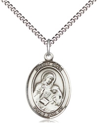 [8002SS/18S] Sterling Silver Saint Ann Pendant on a 18 inch Light Rhodium Light Curb chain