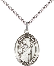 [8007SS/18S] Sterling Silver Saint Augustine Pendant on a 18 inch Light Rhodium Light Curb chain