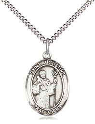 [8007SS/18S] Sterling Silver Saint Augustine Pendant on a 18 inch Light Rhodium Light Curb chain