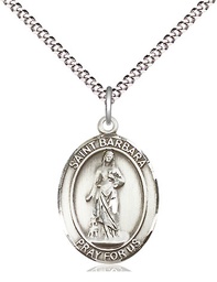 [8006SS/18S] Sterling Silver Saint Barbara Pendant on a 18 inch Light Rhodium Light Curb chain