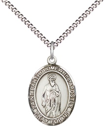 [8238SS/18S] Sterling Silver Saint Bartholomew the Apostle Pendant on a 18 inch Light Rhodium Light Curb chain