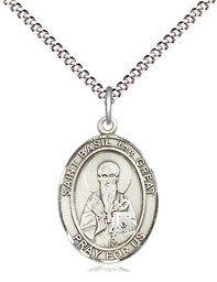 [8275SS/18S] Sterling Silver Saint Basil the Great Pendant on a 18 inch Light Rhodium Light Curb chain