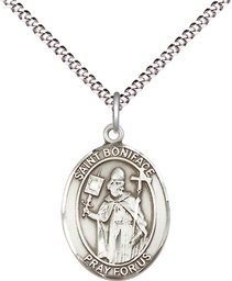 [8009SS/18S] Sterling Silver Saint Boniface Pendant on a 18 inch Light Rhodium Light Curb chain