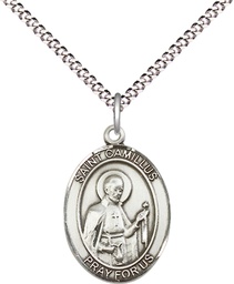 [8019SS/18S] Sterling Silver Saint Camillus of Lellis Pendant on a 18 inch Light Rhodium Light Curb chain