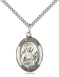 [8019SS/18S] Sterling Silver Saint Camillus of Lellis Pendant on a 18 inch Light Rhodium Light Curb chain