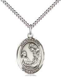 [8016SS/18S] Sterling Silver Saint Cecilia Pendant on a 18 inch Light Rhodium Light Curb chain