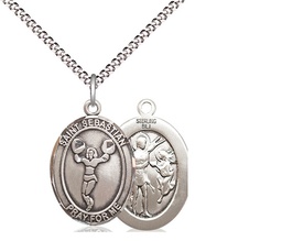 [8170SS/18S] Sterling Silver Saint Sebastian Cheerleading Pendant on a 18 inch Light Rhodium Light Curb chain