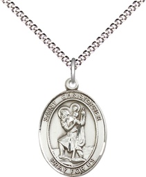 [8022SS/18S] Sterling Silver Saint Christopher Pendant on a 18 inch Light Rhodium Light Curb chain