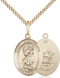 [8022GF6/18G] 14kt Gold Filled Saint Christopher Navy Pendant on a 18 inch Gold Plate Light Curb chain