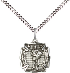 [5686SS/18S] Sterling Silver Saint Florian Pendant on a 18 inch Light Rhodium Light Curb chain