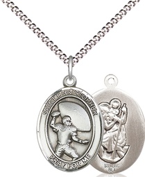 [8501SS/18S] Sterling Silver Saint Christpher Football Pendant on a 18 inch Light Rhodium Light Curb chain