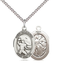 [8601SS/18S] Sterling Silver Saint Sebastian Football Pendant on a 18 inch Light Rhodium Light Curb chain