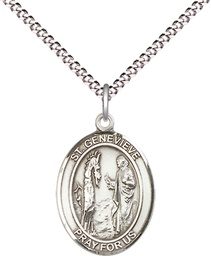 [8041SS/18S] Sterling Silver Saint Genevieve Pendant on a 18 inch Light Rhodium Light Curb chain