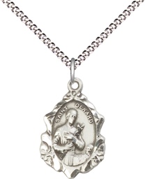 [0822GSS/18S] Sterling Silver Saint Gerard Pendant on a 18 inch Light Rhodium Light Curb chain