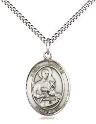 [8042SS/18S] Sterling Silver Saint Gerard Majella Pendant on a 18 inch Light Rhodium Light Curb chain