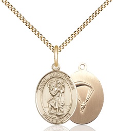 [8022GF7/18G] 14kt Gold Filled Saint Christopher Paratrooper Pendant on a 18 inch Gold Plate Light Curb chain