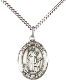 [8045SS/18S] Sterling Silver Saint Hubert of Liege Pendant on a 18 inch Light Rhodium Light Curb chain