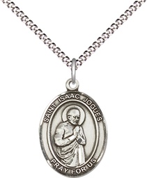 [8212SS/18S] Sterling Silver Saint Isaac Jogues Pendant on a 18 inch Light Rhodium Light Curb chain