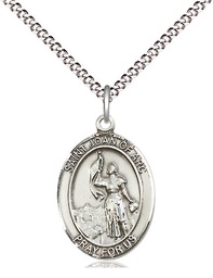 [8053SS/18S] Sterling Silver Saint Joan of Arc Pendant on a 18 inch Light Rhodium Light Curb chain