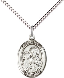 [8058SS/18S] Sterling Silver Saint Joseph Pendant on a 18 inch Light Rhodium Light Curb chain