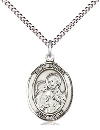 [8058SS/18S] Sterling Silver Saint Joseph Pendant on a 18 inch Light Rhodium Light Curb chain