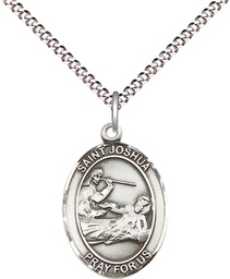 [8059SS/18S] Sterling Silver Saint Joshua Pendant on a 18 inch Light Rhodium Light Curb chain