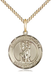 [8022RDGF/18G] 14kt Gold Filled Saint Christopher Pendant on a 18 inch Gold Plate Light Curb chain