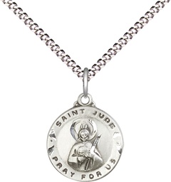 [5651SS/18S] Sterling Silver Saint Jude Pendant on a 18 inch Light Rhodium Light Curb chain