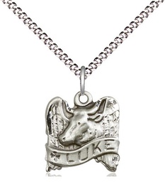 [4212SS/18S] Sterling Silver Saint Luke Pendant on a 18 inch Light Rhodium Light Curb chain