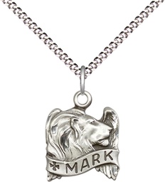 [4211SS/18S] Sterling Silver Saint Mark the Evangelist Pendant on a 18 inch Light Rhodium Light Curb chain