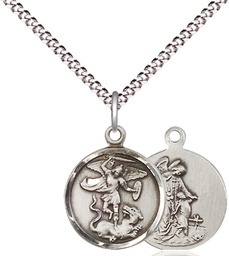 [0601RSS/18S] Sterling Silver Saint Michael the Archangel Pendant on a 18 inch Light Rhodium Light Curb chain