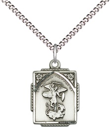 [0804RSS/18S] Sterling Silver Saint Michael the Archangel Pendant on a 18 inch Light Rhodium Light Curb chain