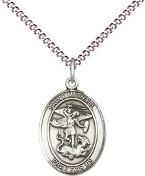 [8076SS/18S] Sterling Silver Saint Michael the Archangel Pendant on a 18 inch Light Rhodium Light Curb chain