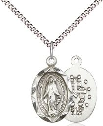 [0612MSS/18S] Sterling Silver Miraculous Pendant on a 18 inch Light Rhodium Light Curb chain