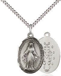 [0015MSS/18S] Sterling Silver Miraculous Pendant on a 18 inch Light Rhodium Light Curb chain