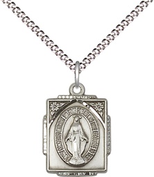 [0804MSS/18S] Sterling Silver Miraculous Pendant on a 18 inch Light Rhodium Light Curb chain