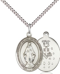 [8078SS/18S] Sterling Silver Miraculous Pendant on a 18 inch Light Rhodium Light Curb chain