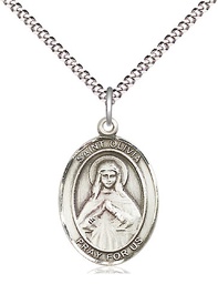 [8312SS/18S] Sterling Silver Saint Olivia Pendant on a 18 inch Light Rhodium Light Curb chain