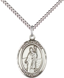 [8084SS/18S] Sterling Silver Saint Patrick Pendant on a 18 inch Light Rhodium Light Curb chain
