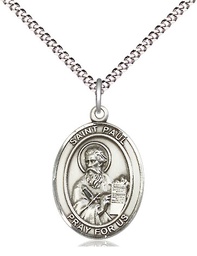 [8086SS/18S] Sterling Silver Saint Paul the Apostle Pendant on a 18 inch Light Rhodium Light Curb chain