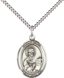 [8086SS/18S] Sterling Silver Saint Paul the Apostle Pendant on a 18 inch Light Rhodium Light Curb chain
