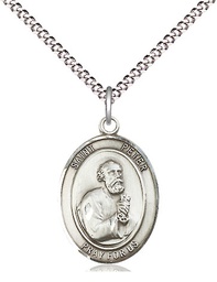 [8090SS/18S] Sterling Silver Saint Peter the Apostle Pendant on a 18 inch Light Rhodium Light Curb chain