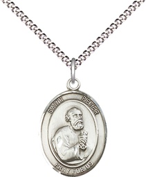 [8090SS/18S] Sterling Silver Saint Peter the Apostle Pendant on a 18 inch Light Rhodium Light Curb chain