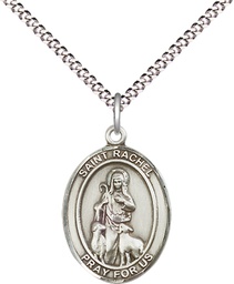 [8251SS/18S] Sterling Silver Saint Rachel Pendant on a 18 inch Light Rhodium Light Curb chain