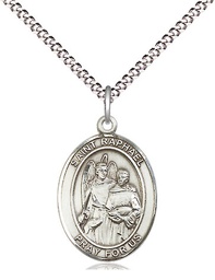 [8092SS/18S] Sterling Silver Saint Raphael the Archangel Pendant on a 18 inch Light Rhodium Light Curb chain