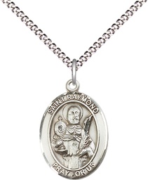 [8091SS/18S] Sterling Silver Saint Raymond Nonnatus Pendant on a 18 inch Light Rhodium Light Curb chain