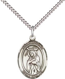 [8335SS/18S] Sterling Silver Saint Regina Pendant on a 18 inch Light Rhodium Light Curb chain