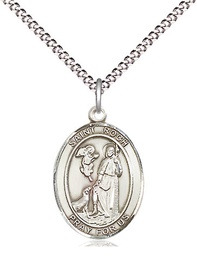[8310SS/18S] Sterling Silver Saint Roch Pendant on a 18 inch Light Rhodium Light Curb chain